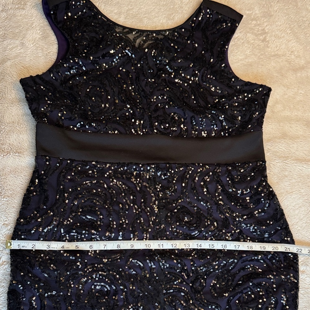 Ricki's Black Sequin Rose Sleeveless Dress Purple Under Layer sz 14 Stretch - Picture 9 of 15